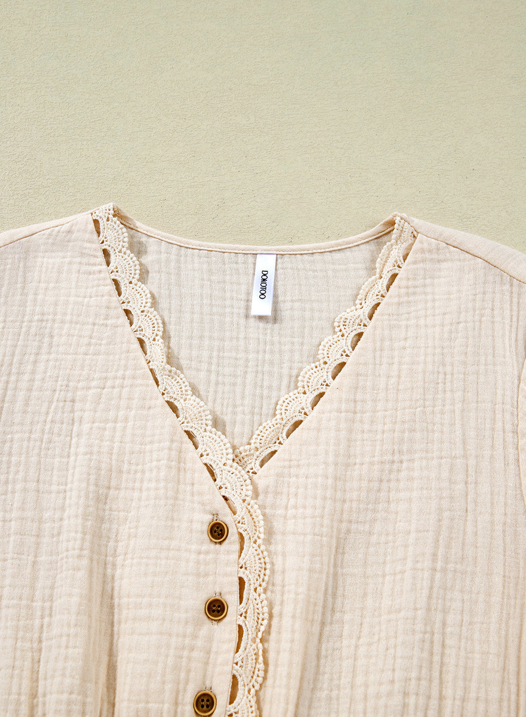 Dokotoo Womens Short Sleeve Babydoll Tops Lace Trim V Neck Cotton Tunic