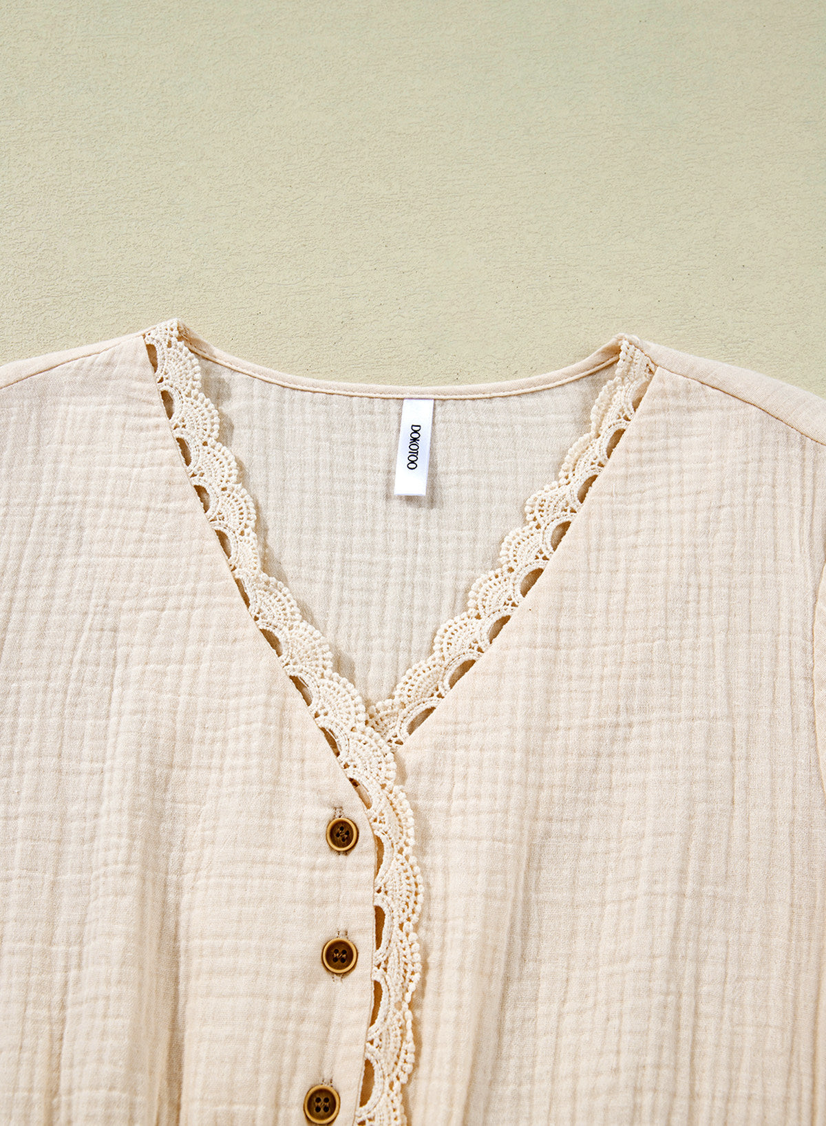 Dokotoo Womens Short Sleeve Babydoll Tops Lace Trim V Neck Cotton Tunic