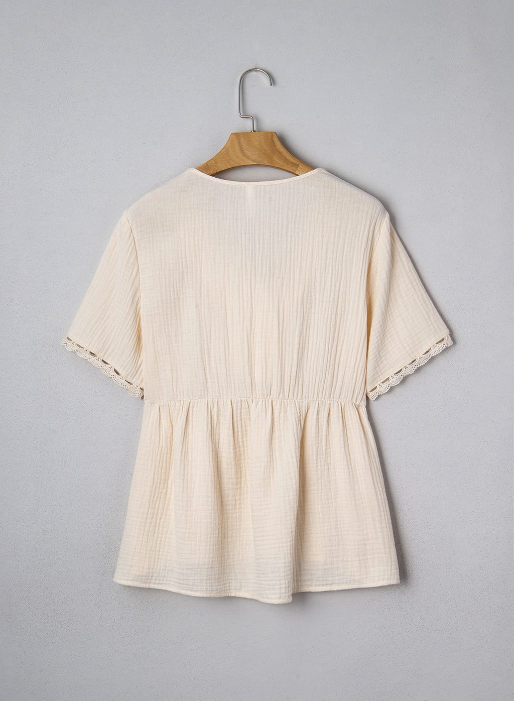 Dokotoo Womens Short Sleeve Babydoll Tops Lace Trim V Neck Cotton Tunic