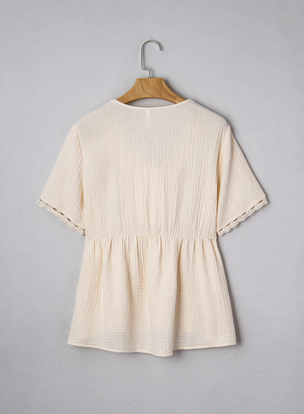 Dokotoo Womens Short Sleeve Babydoll Tops Lace Trim V Neck Cotton Tunic