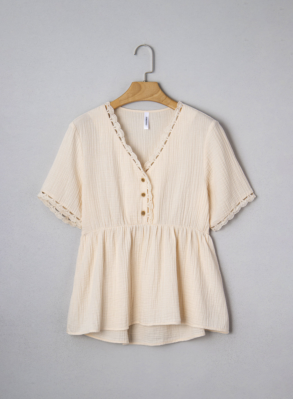 Dokotoo Womens Short Sleeve Babydoll Tops Lace Trim V Neck Cotton Tunic