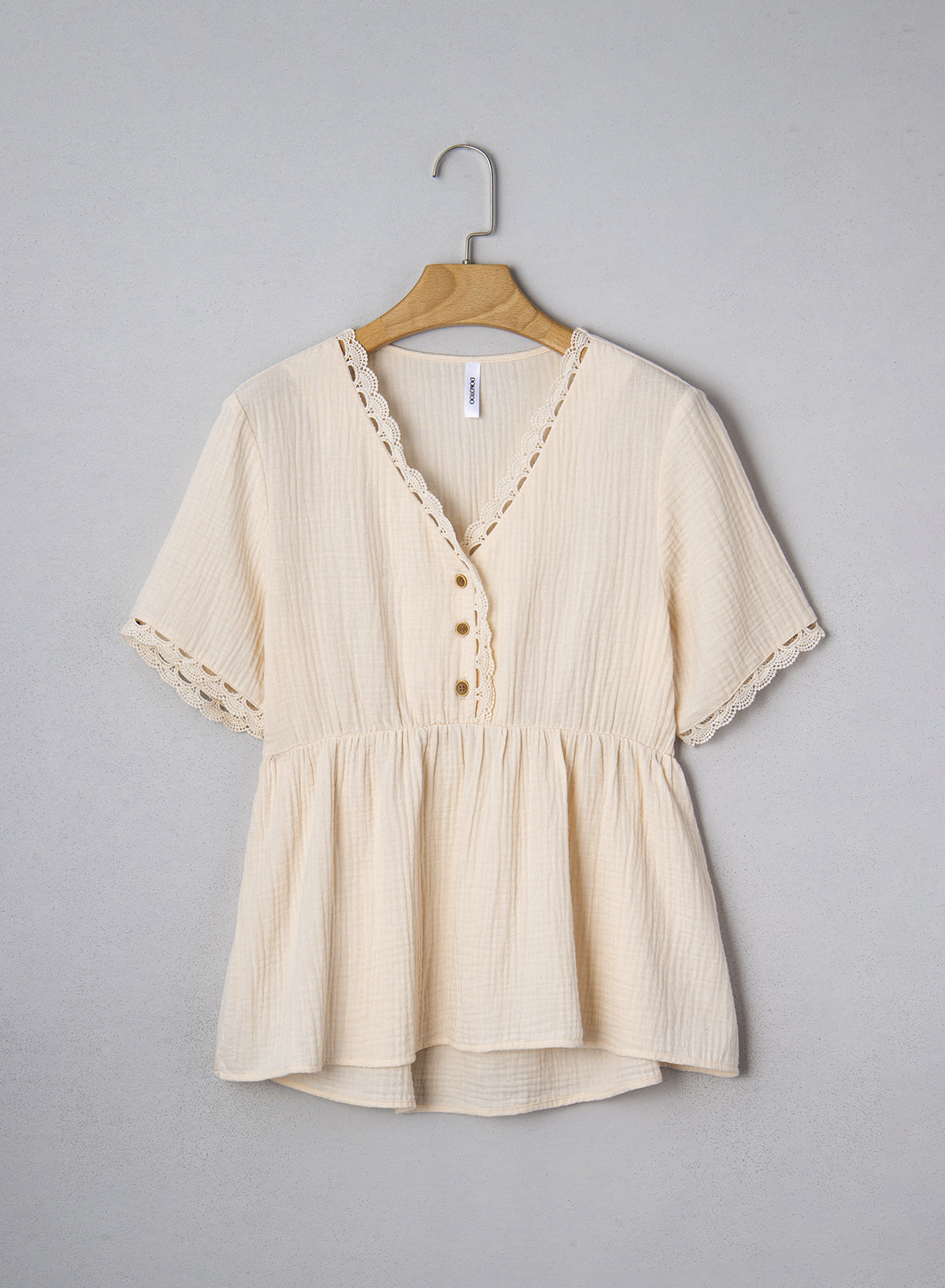 Dokotoo Womens Short Sleeve Babydoll Tops Lace Trim V Neck Cotton Tunic