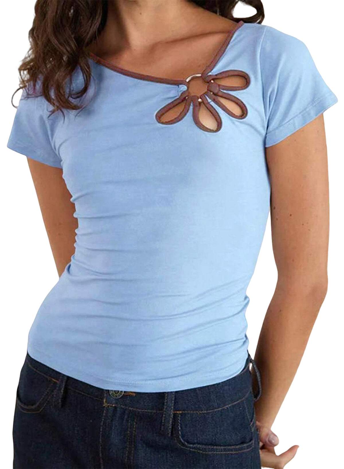 Women T-Shirt, Short Sleeve Hollowed Slim Fit Summer Tops Streetwear For Casual Daily