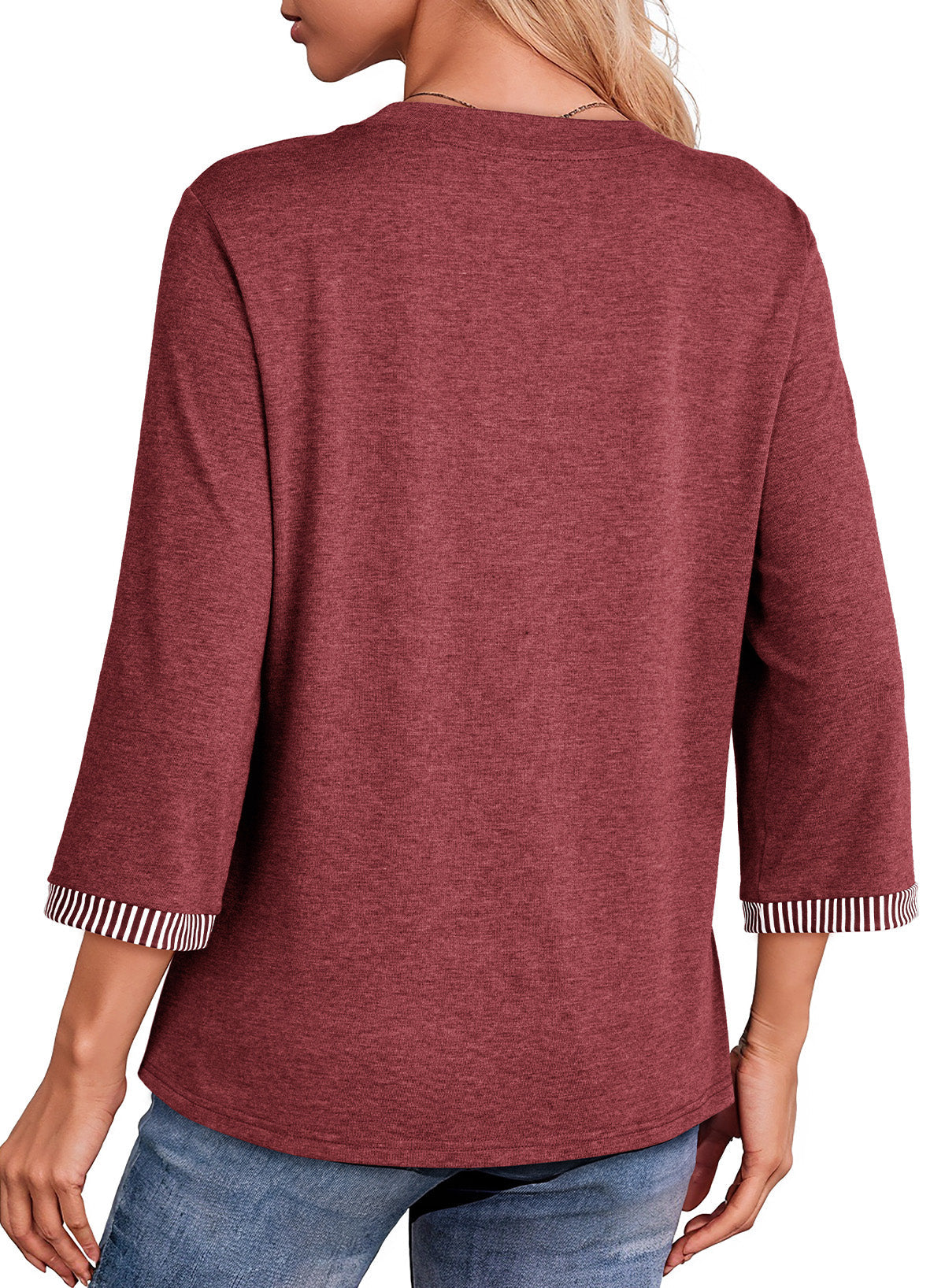 Dokotoo Womens Tops Fall 3/4 Length Sleeve Fashion Solid T-Shirts