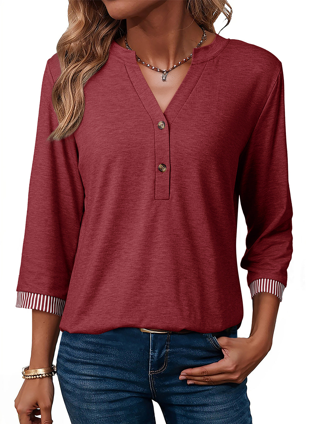 Dokotoo Womens Tops Fall 3/4 Length Sleeve Fashion Solid T-Shirts