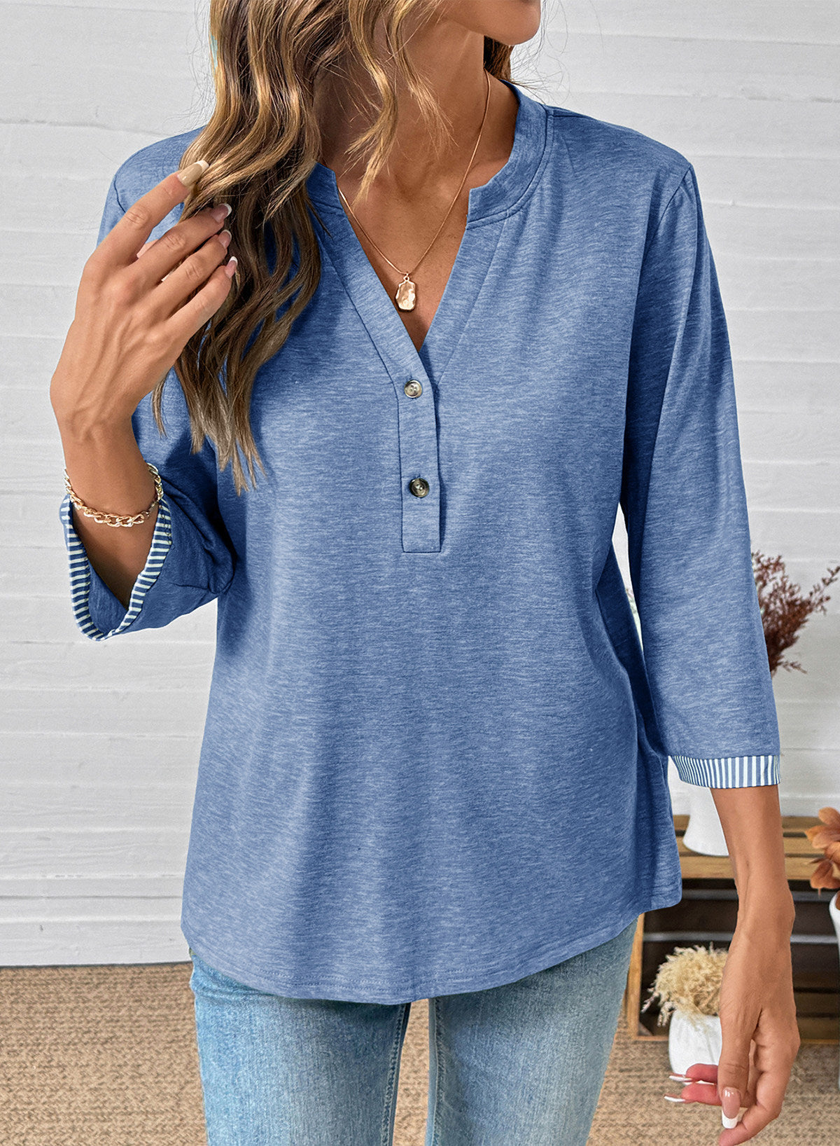 Dokotoo Womens Tops Fall 3/4 Length Sleeve Fashion Solid T-Shirts
