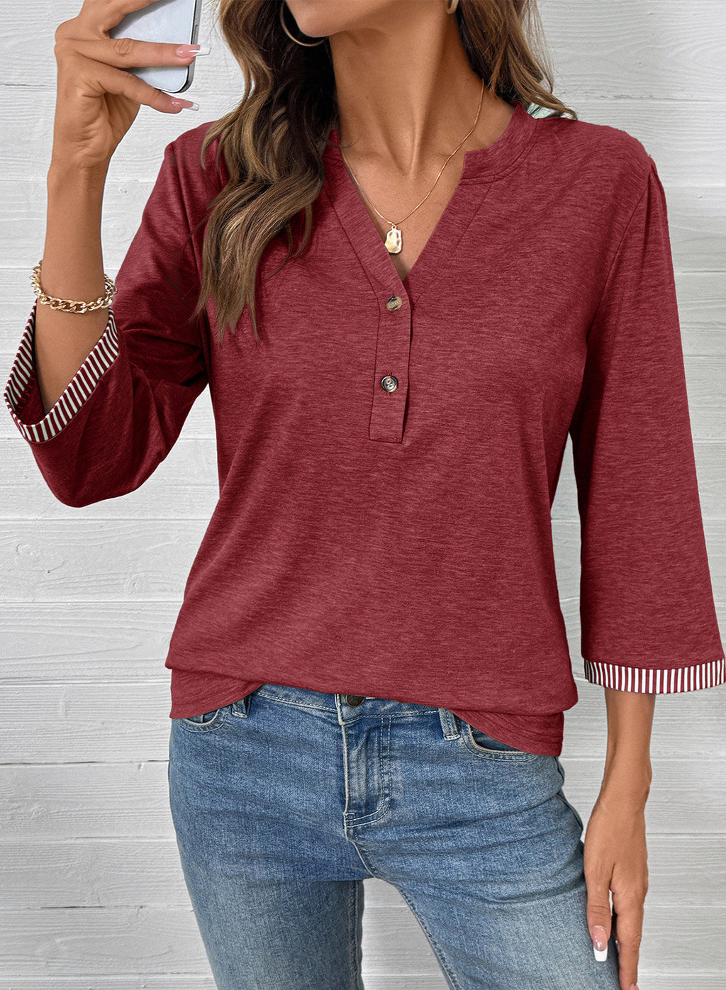 Dokotoo Womens Tops Fall 3/4 Length Sleeve Fashion Solid T-Shirts