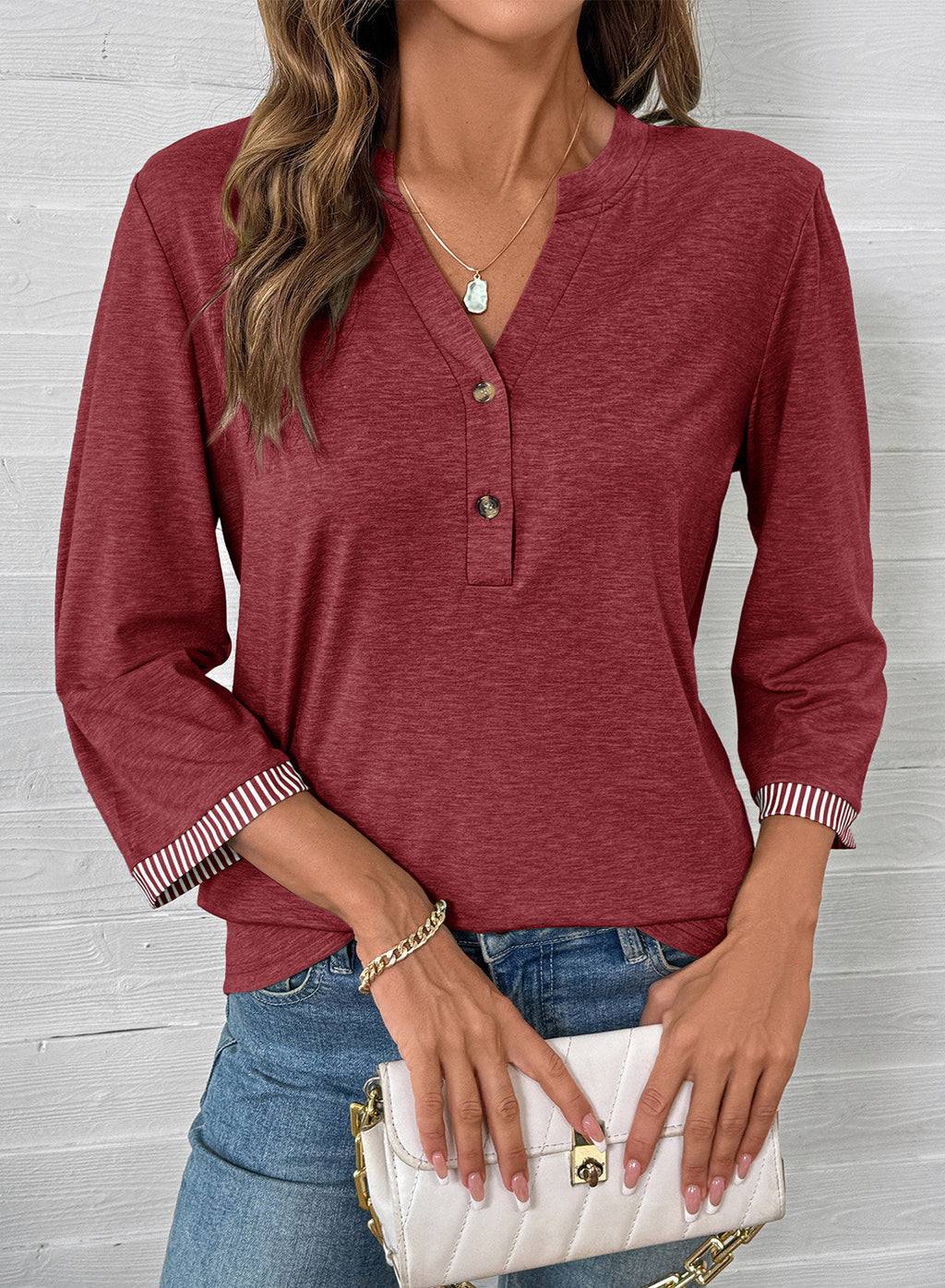 Dokotoo Womens Tops Fall 3/4 Length Sleeve Fashion Solid T-Shirts