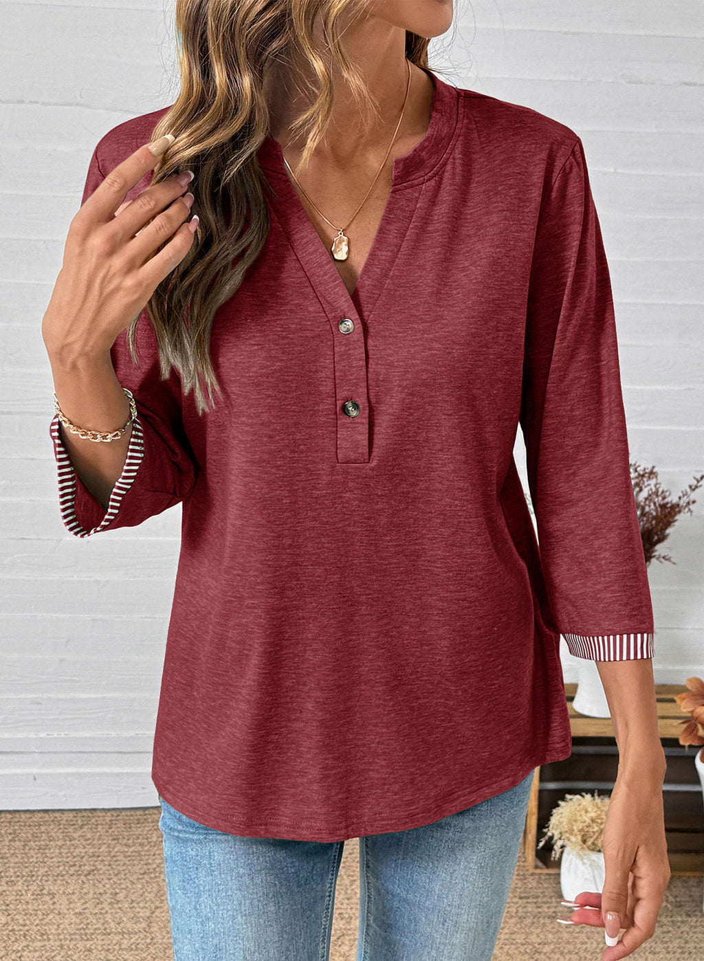 Dokotoo Womens Tops Fall 3/4 Length Sleeve Fashion Solid T-Shirts