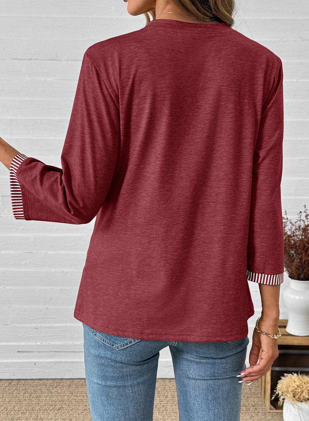 Dokotoo Womens Tops Fall 3/4 Length Sleeve Fashion Solid T-Shirts