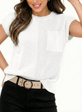 Mixed Knits Pocket Accented Short Sleeve Sweater