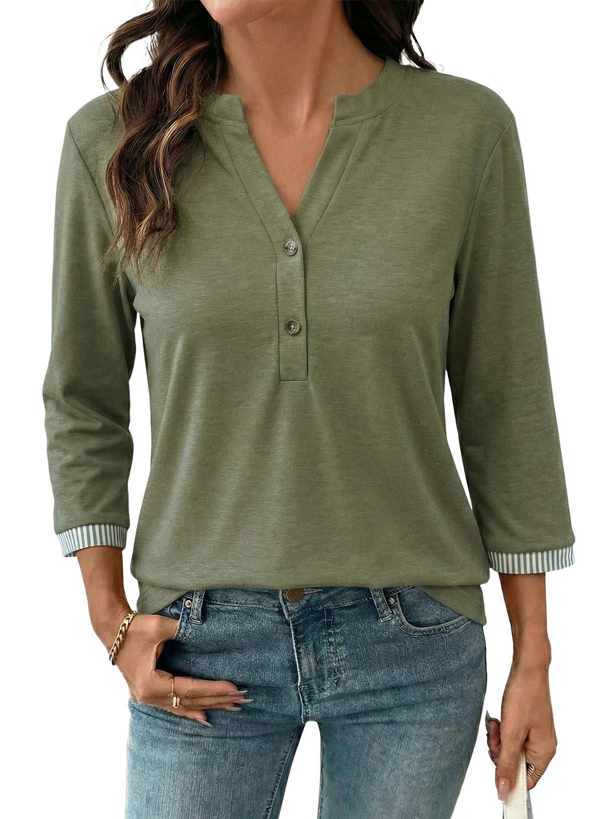 Dokotoo Womens Tops Fall 3/4 Length Sleeve Fashion Solid T-Shirts