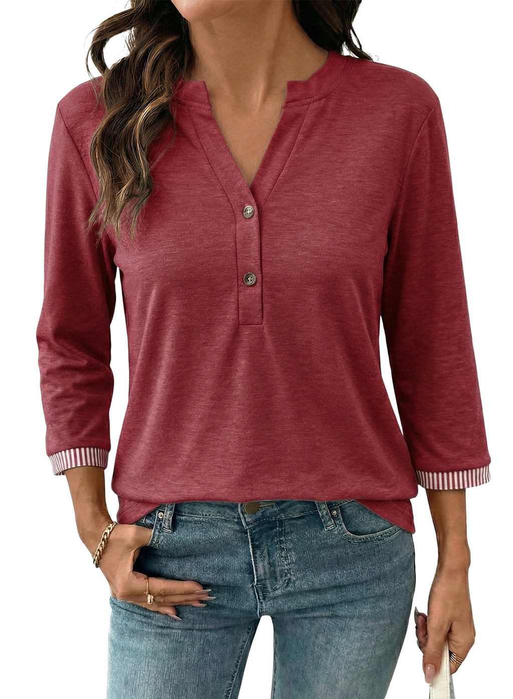 Dokotoo Womens Tops Fall 3/4 Length Sleeve Fashion Solid T-Shirts