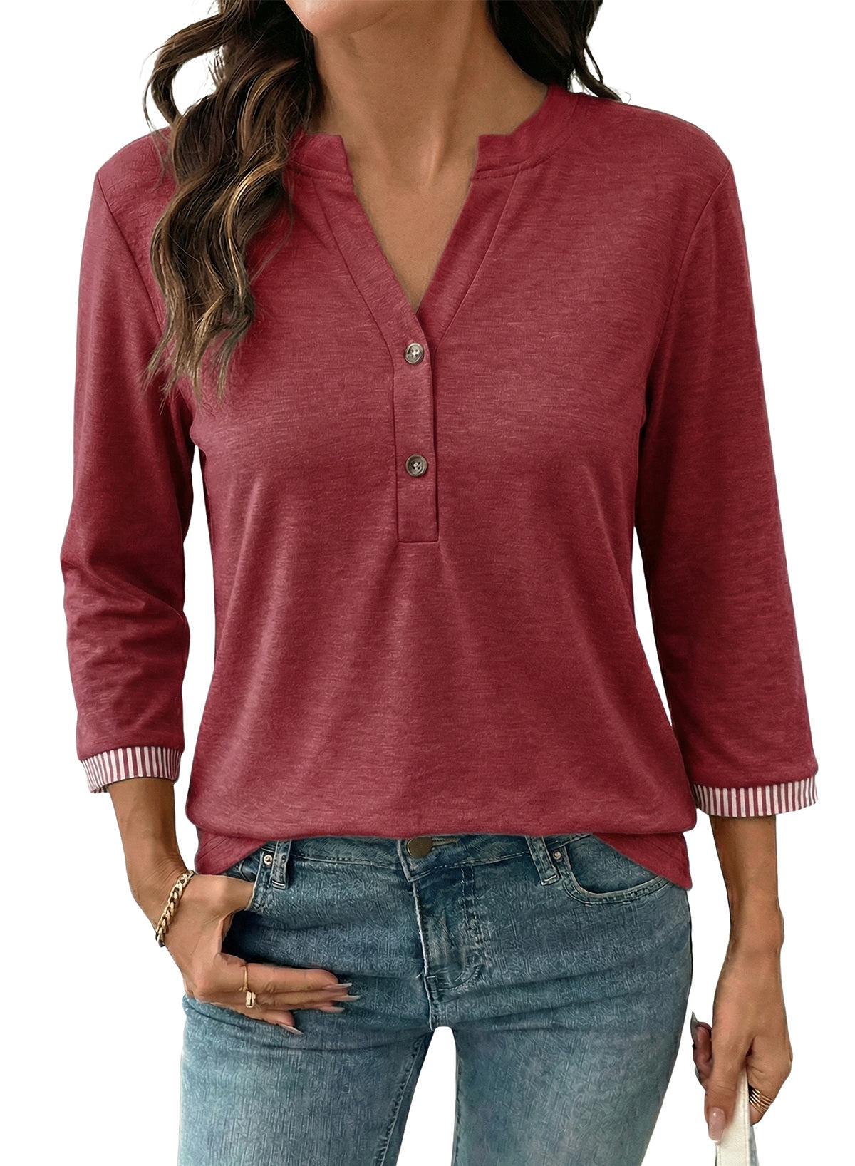 Dokotoo Womens Tops Fall 3/4 Length Sleeve Fashion Solid T-Shirts
