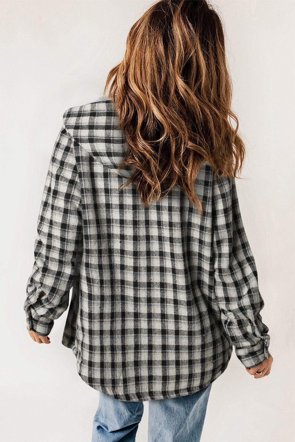 Dokotoo Womens Plaid Shacket Jacket Long Sleeve Button Down Fleece Hooded Jackets Warm Coat