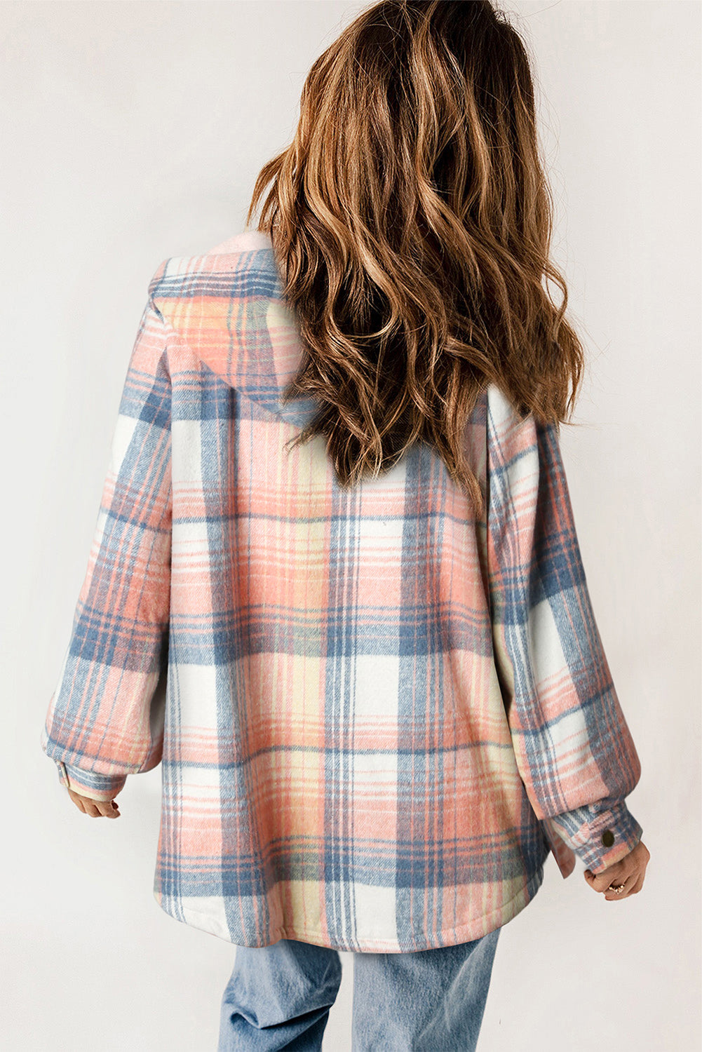 Dokotoo Womens Plaid Shacket Jacket Long Sleeve Button Down Fleece Hooded Jackets Warm Coat