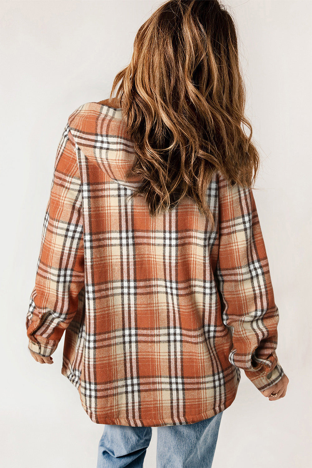 Dokotoo Womens Plaid Shacket Jacket Long Sleeve Button Down Fleece Hooded Jackets Warm Coat
