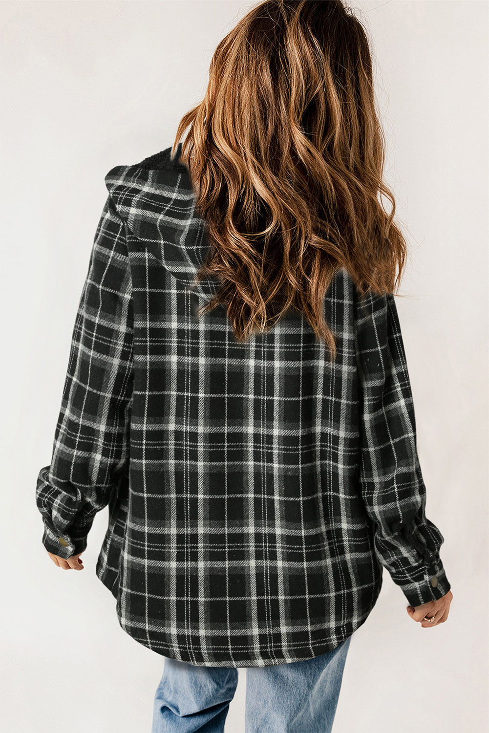 Dokotoo Womens Plaid Shacket Jacket Long Sleeve Button Down Fleece Hooded Jackets Warm Coat