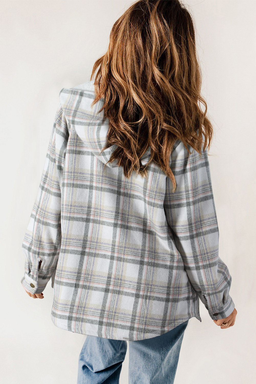 Dokotoo Womens Plaid Shacket Jacket Long Sleeve Button Down Fleece Hooded Jackets Warm Coat
