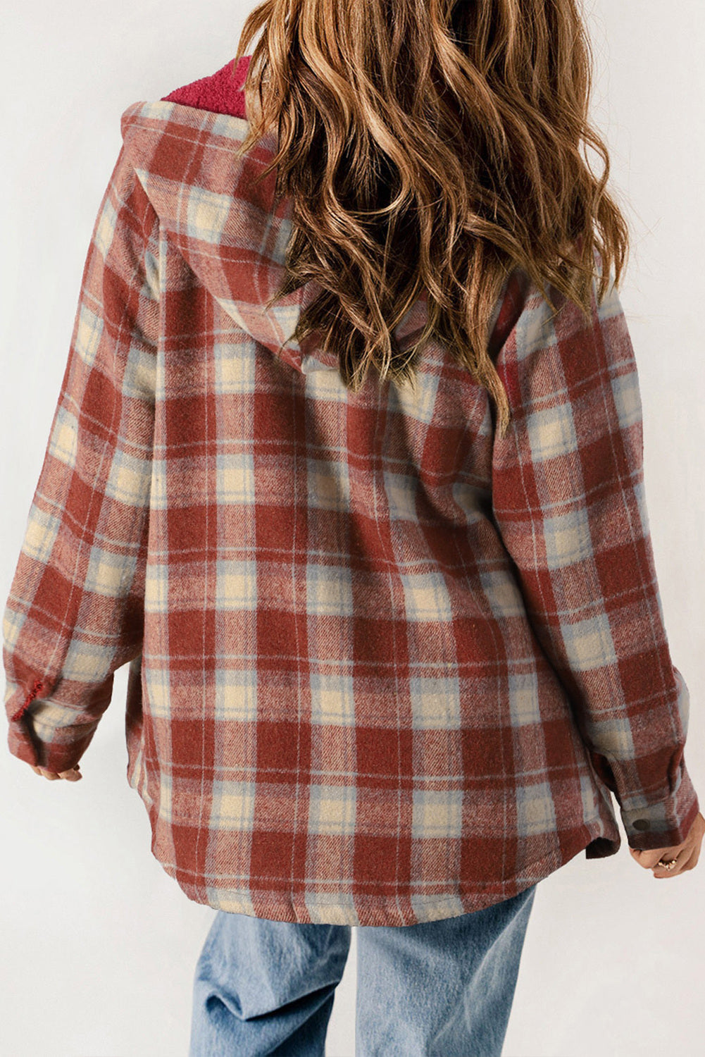 Dokotoo Womens Plaid Shacket Jacket Long Sleeve Button Down Fleece Hooded Jackets Warm Coat