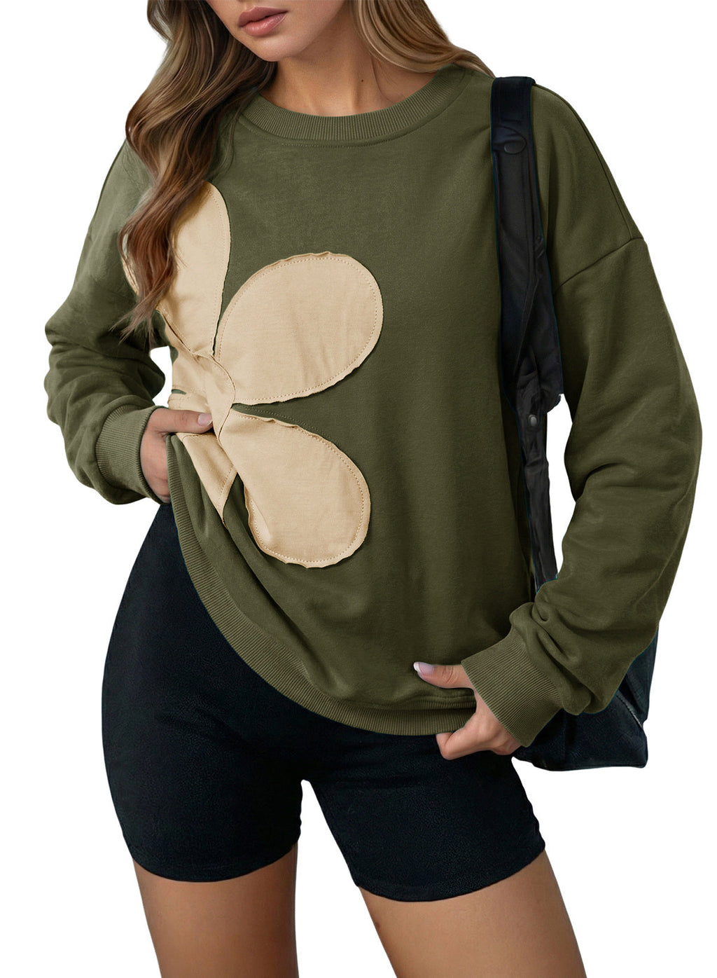 Womens Sweatshirt Long Sleeve Crew Neck Pullover Tops Floral Clothes
