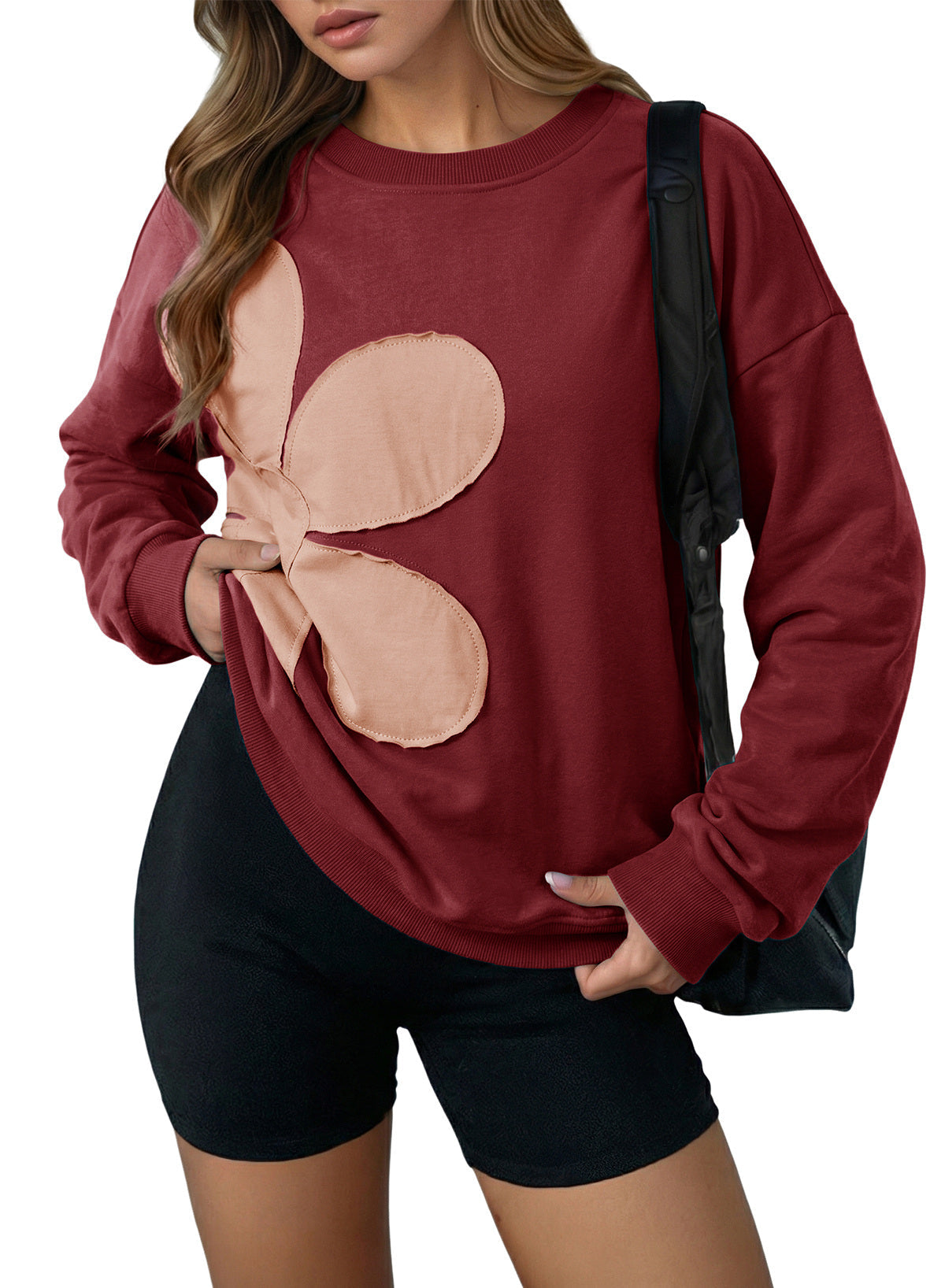 Womens Sweatshirt Long Sleeve Crew Neck Pullover Tops Floral Clothes