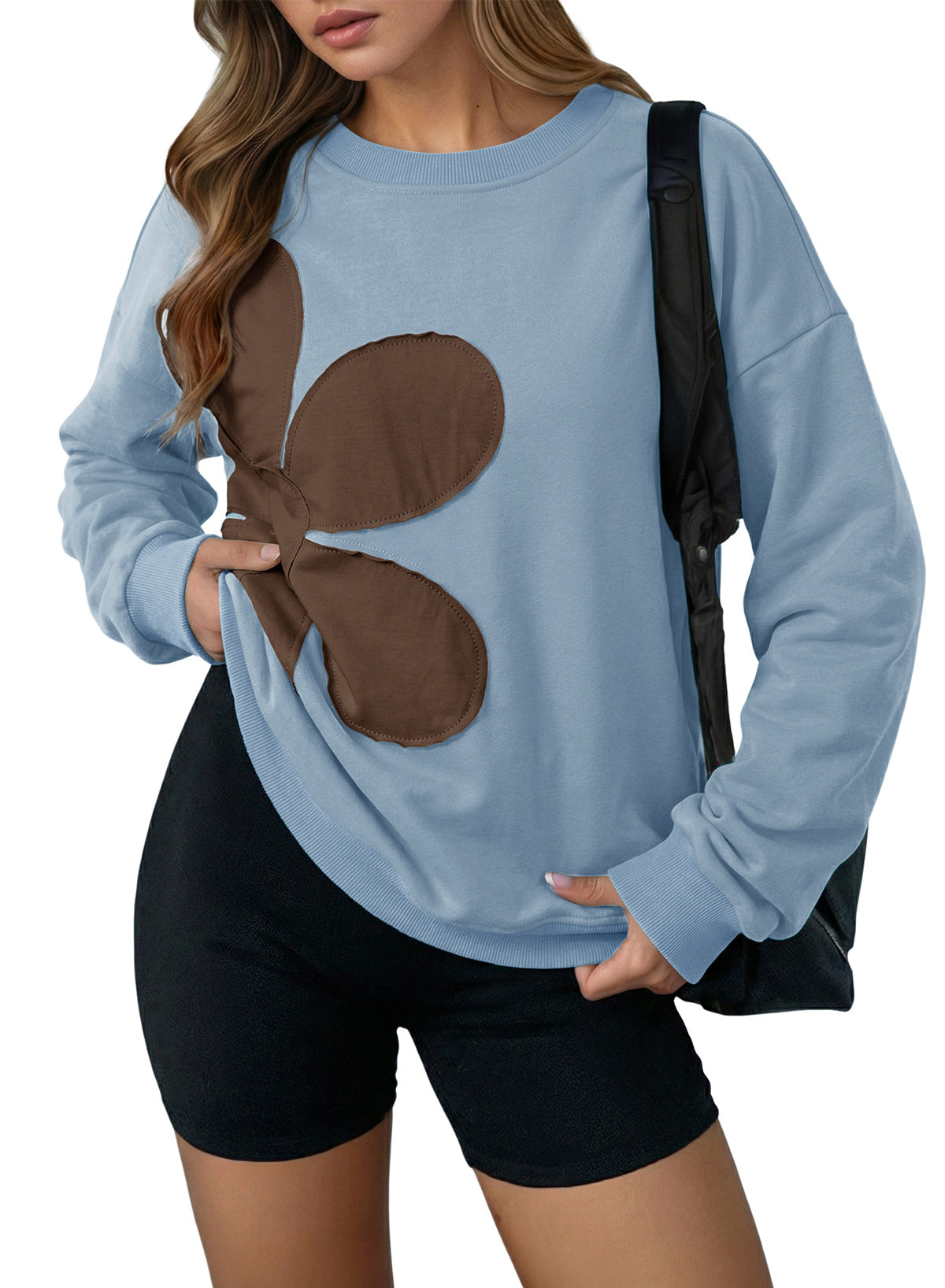 Womens Sweatshirt Long Sleeve Crew Neck Pullover Tops Floral Clothes