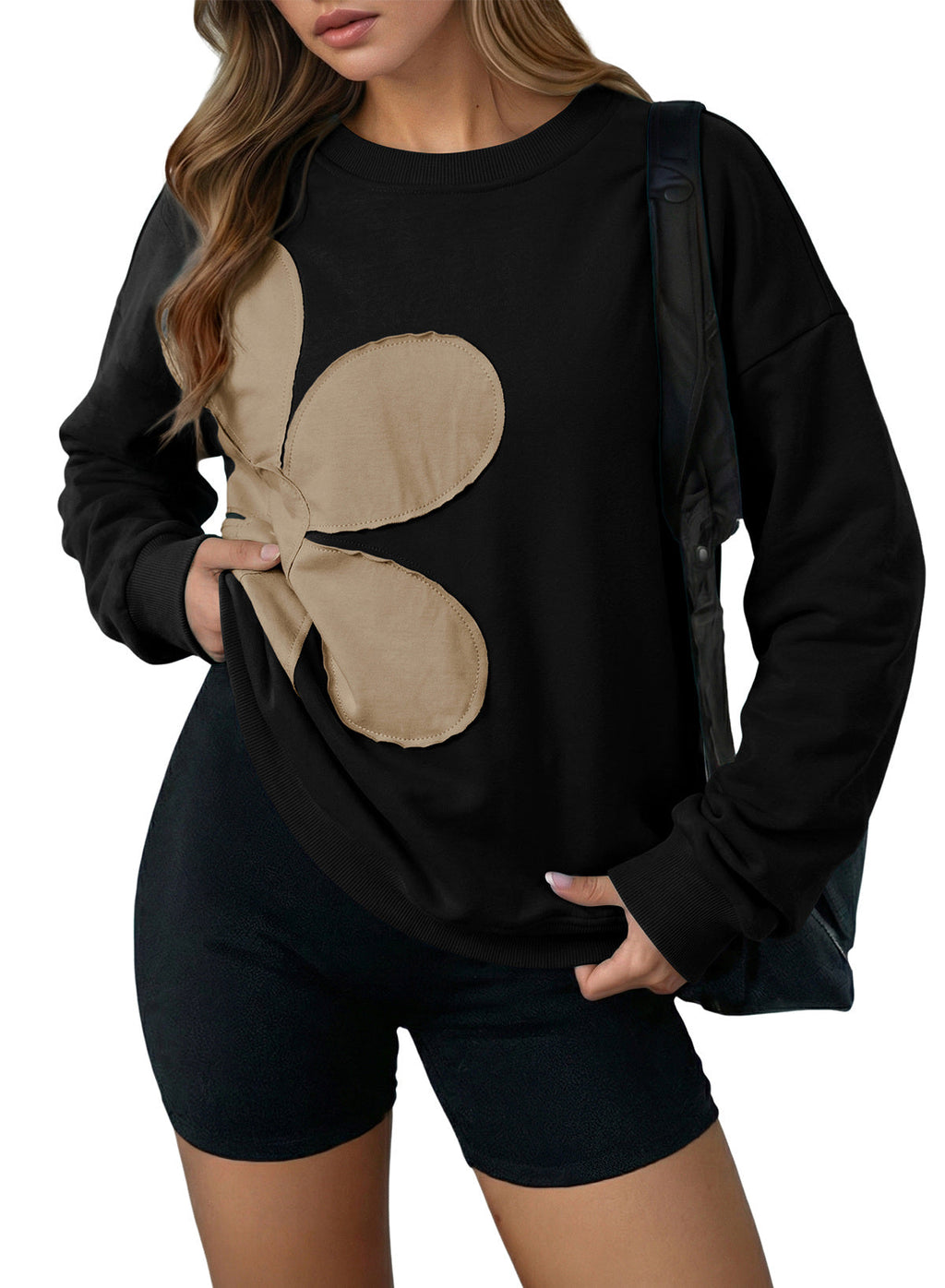Womens Sweatshirt Long Sleeve Crew Neck Pullover Tops Floral Clothes