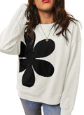 Womens Sweatshirt Long Sleeve Crew Neck Pullover Tops Floral Clothes