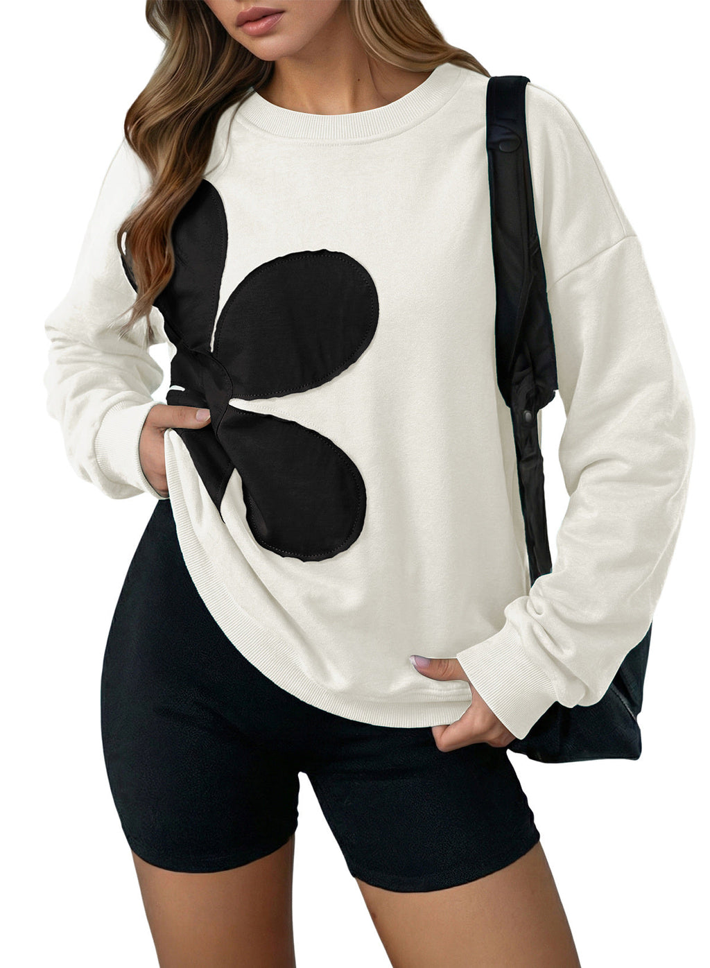 Womens Sweatshirt Long Sleeve Crew Neck Pullover Tops Floral Clothes