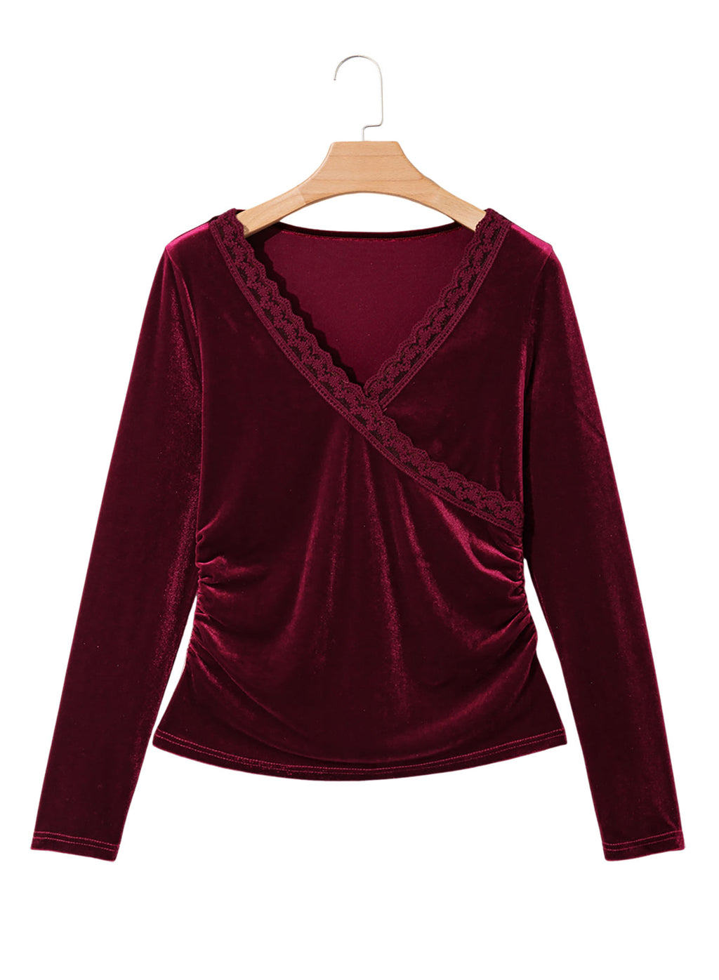 Dokotoo Womens Deep V Neck Long Sleeve Ruched Slim Fit Wrap Velvet Tops