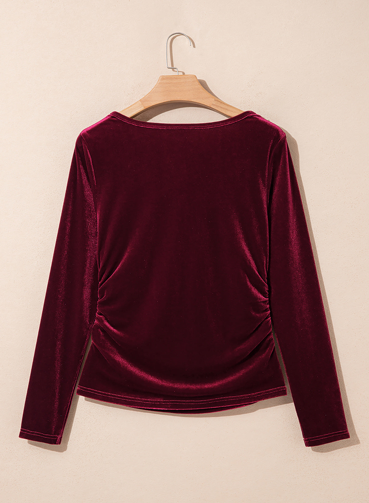 Dokotoo Womens Deep V Neck Long Sleeve Ruched Slim Fit Wrap Velvet Tops