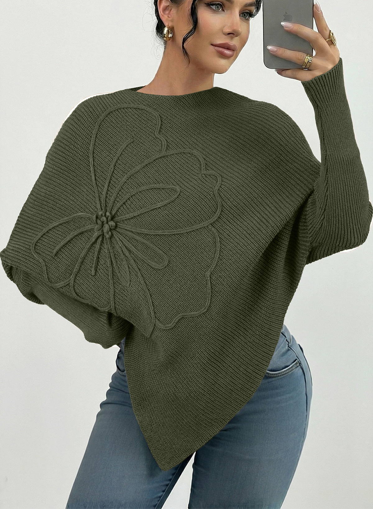 Women's Fall Sweaters Asymmetrical Poncho Knit Pullover Tops