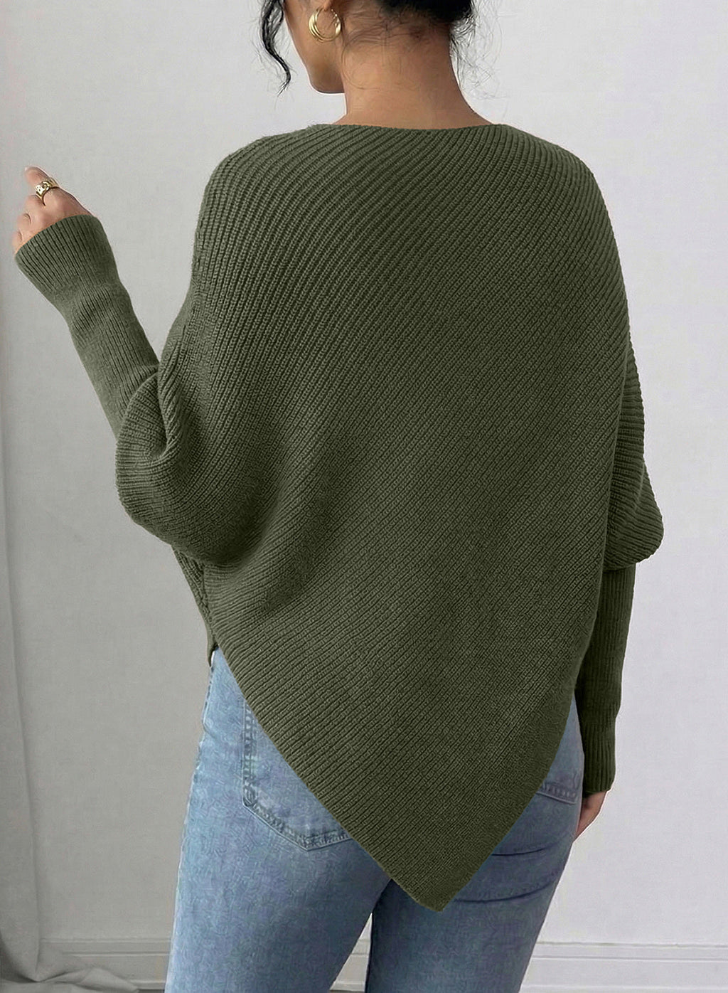 Women's Fall Sweaters Asymmetrical Poncho Knit Pullover Tops