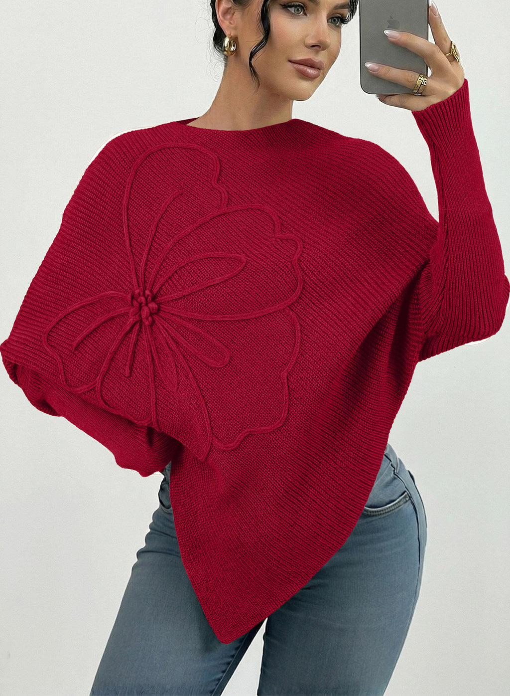 Women's Fall Sweaters Asymmetrical Poncho Knit Pullover Tops