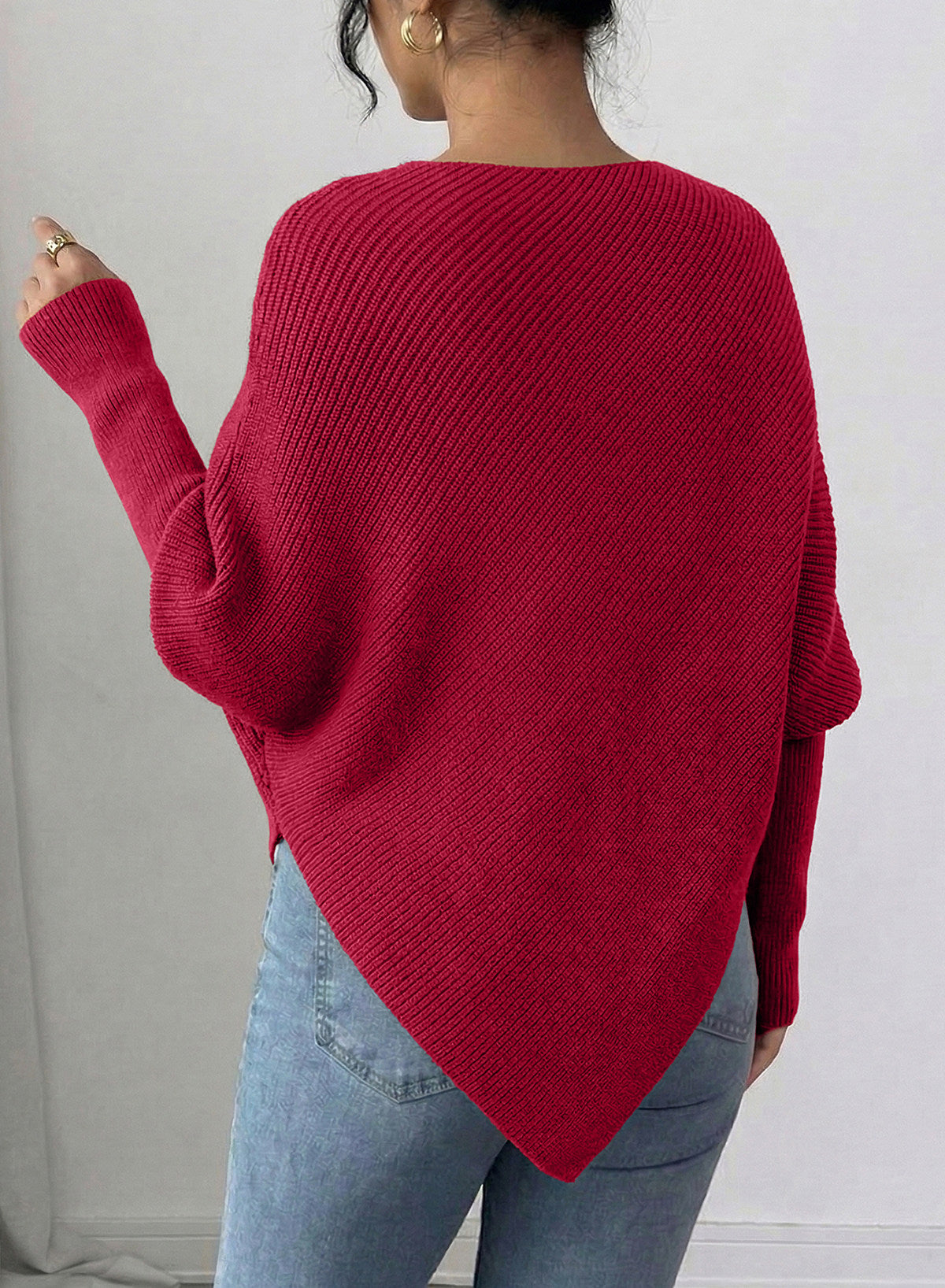 Women's Fall Sweaters Asymmetrical Poncho Knit Pullover Tops