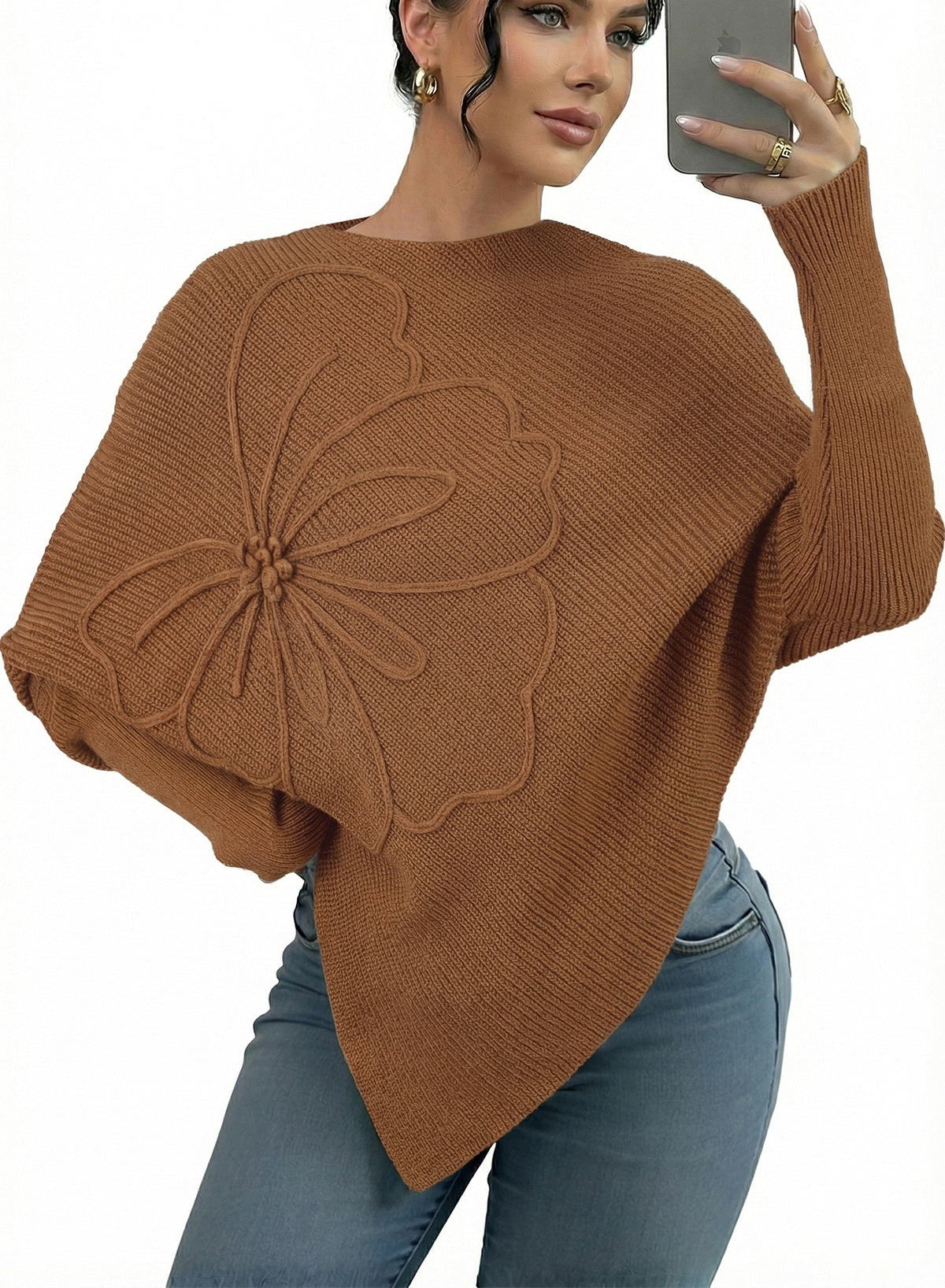 Women's Fall Sweaters Asymmetrical Poncho Knit Pullover Tops
