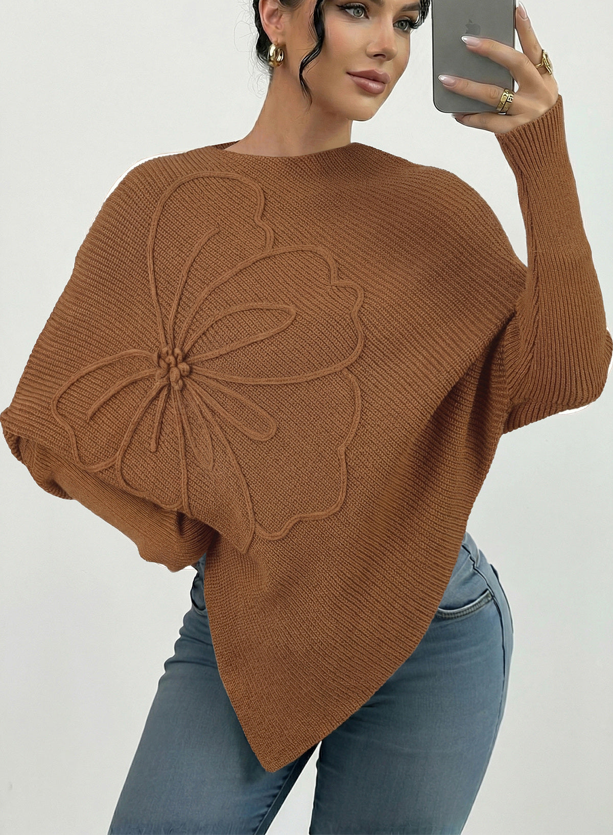 Women's Fall Sweaters Asymmetrical Poncho Knit Pullover Tops