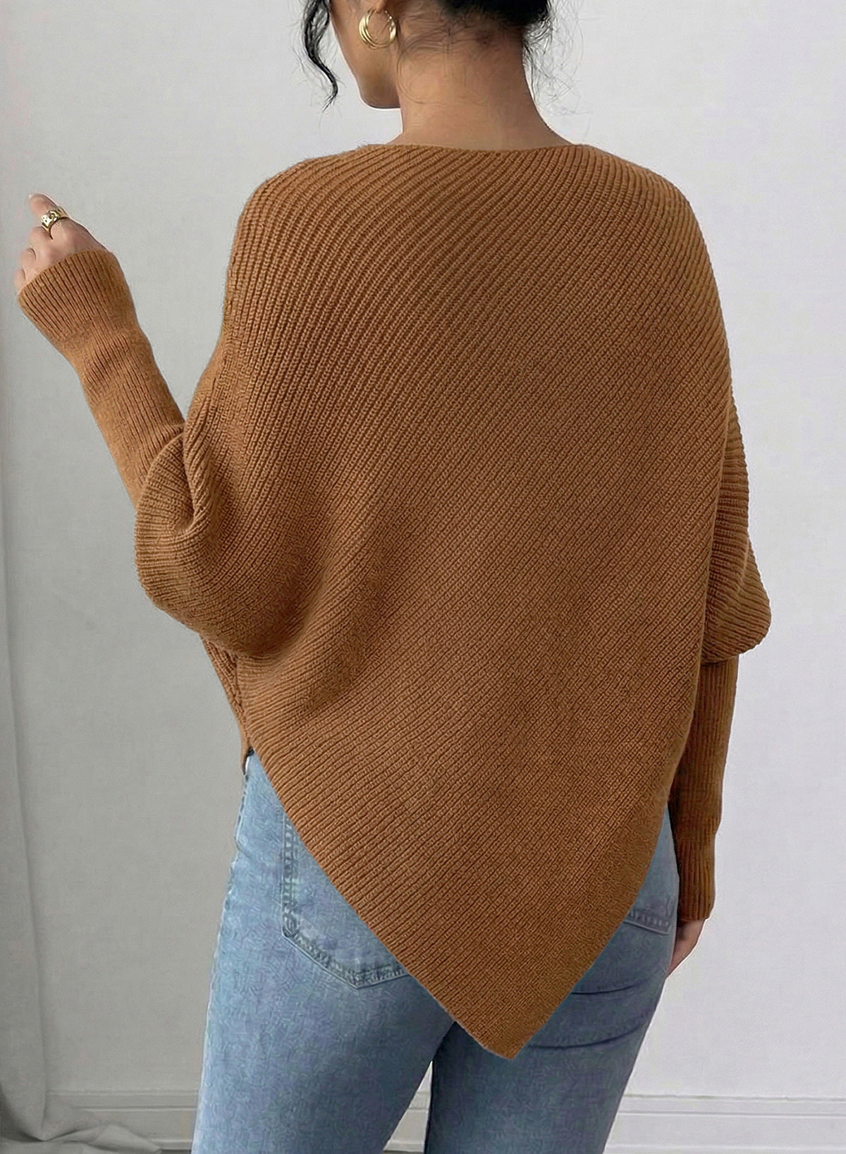 Women's Fall Sweaters Asymmetrical Poncho Knit Pullover Tops