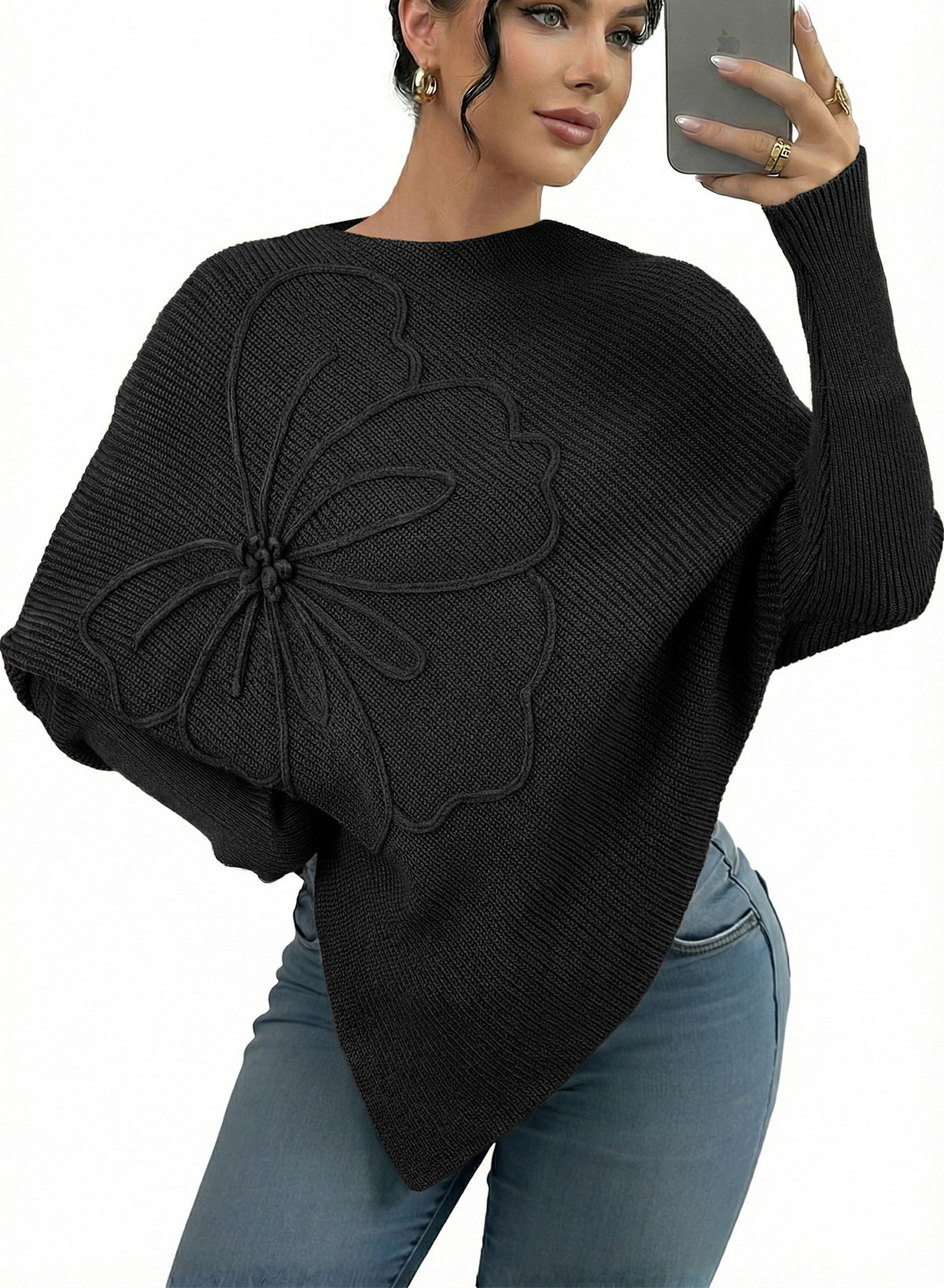 Women's Fall Sweaters Asymmetrical Poncho Knit Pullover Tops