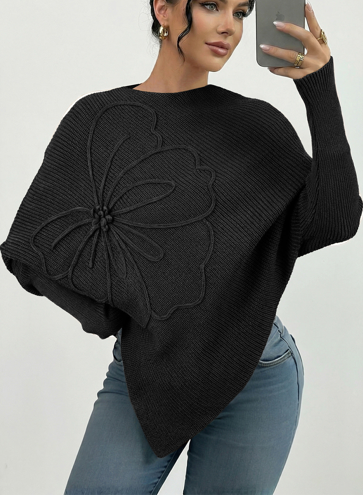 Women's Fall Sweaters Asymmetrical Poncho Knit Pullover Tops
