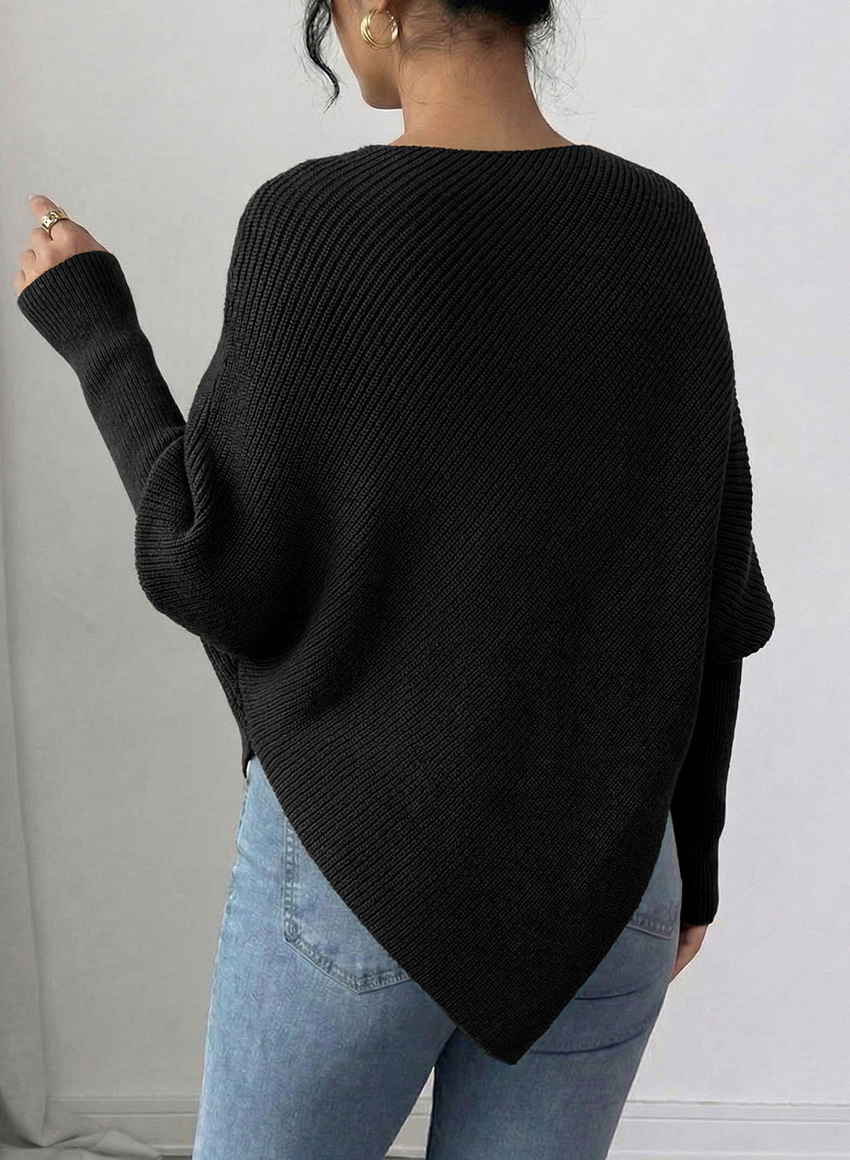 Women's Fall Sweaters Asymmetrical Poncho Knit Pullover Tops