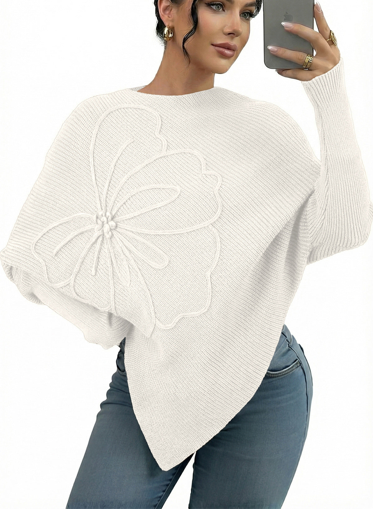 Women's Fall Sweaters Asymmetrical Poncho Knit Pullover Tops
