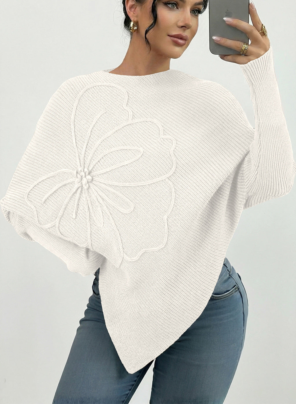 Women's Fall Sweaters Asymmetrical Poncho Knit Pullover Tops