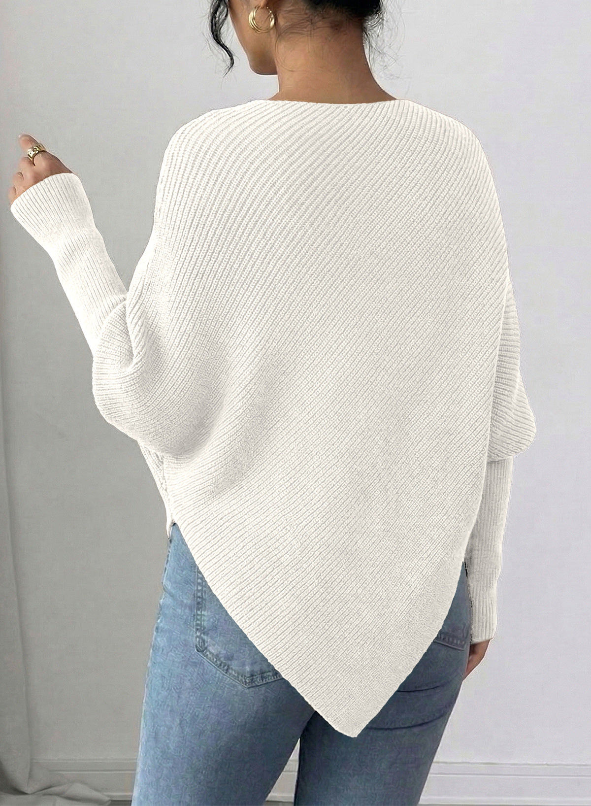Women's Fall Sweaters Asymmetrical Poncho Knit Pullover Tops