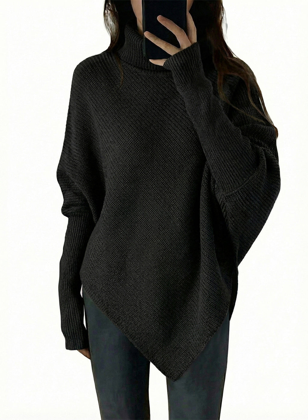 Women's Turtleneck Asymmetrical  Oversized Batwing Sleeve Sweaters
