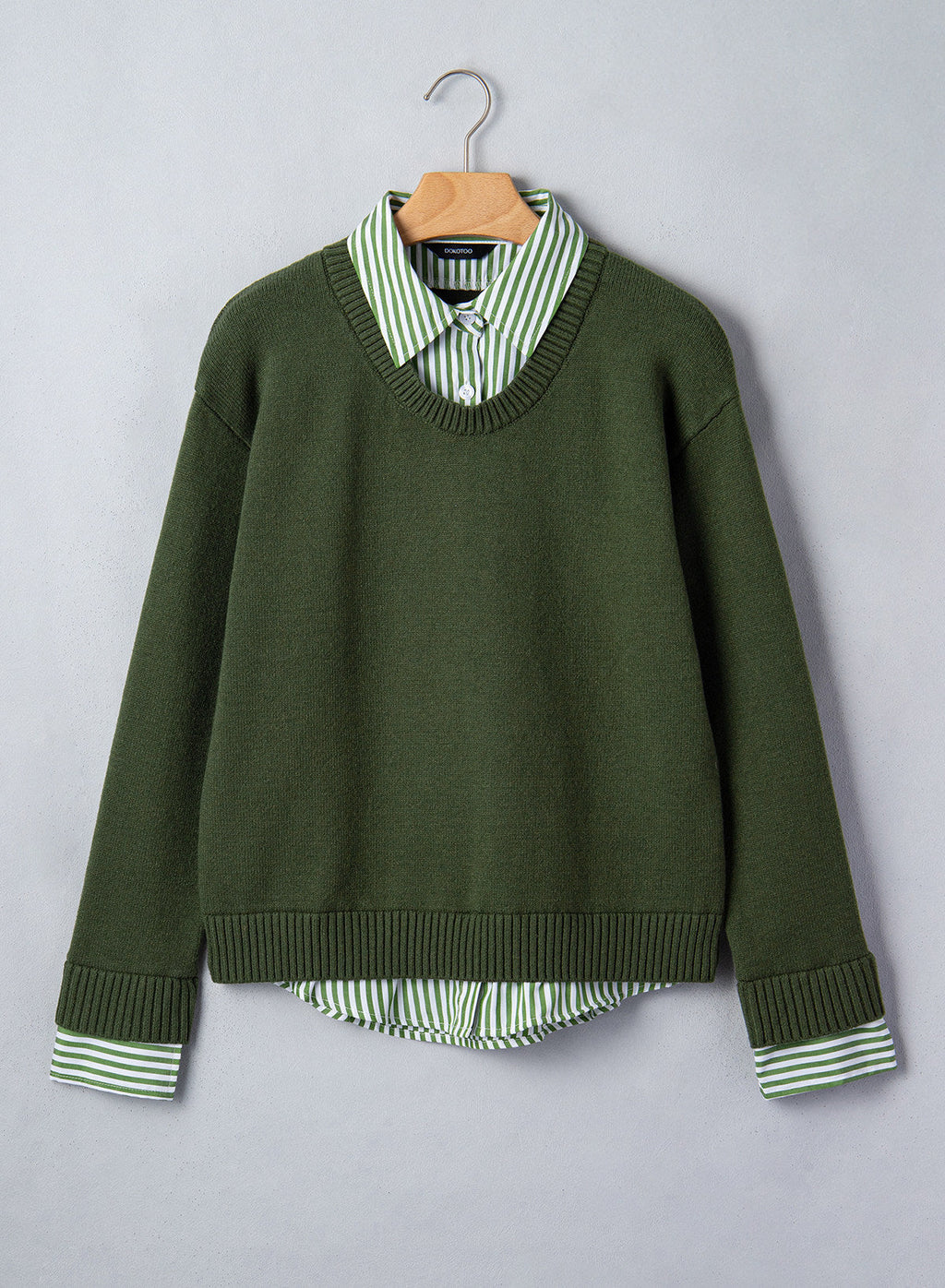 Dokotoo Sweaters for Women Long Sleeve Striped 2 in 1 V Neck Polo Pullover Sweater