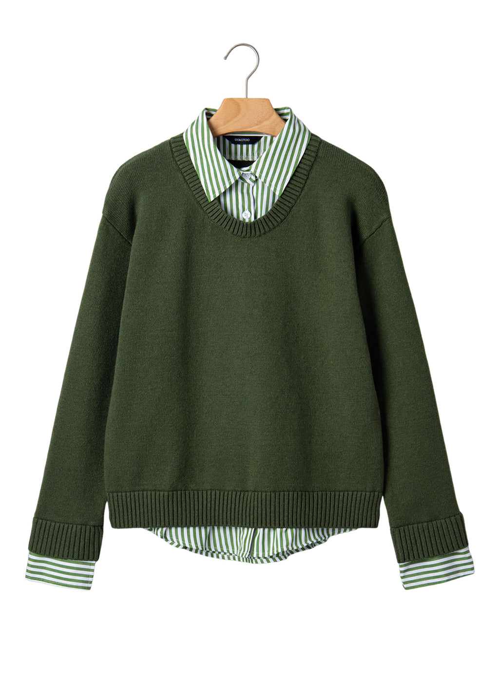 Dokotoo Sweaters for Women Long Sleeve Striped 2 in 1 V Neck Polo Pullover Sweater