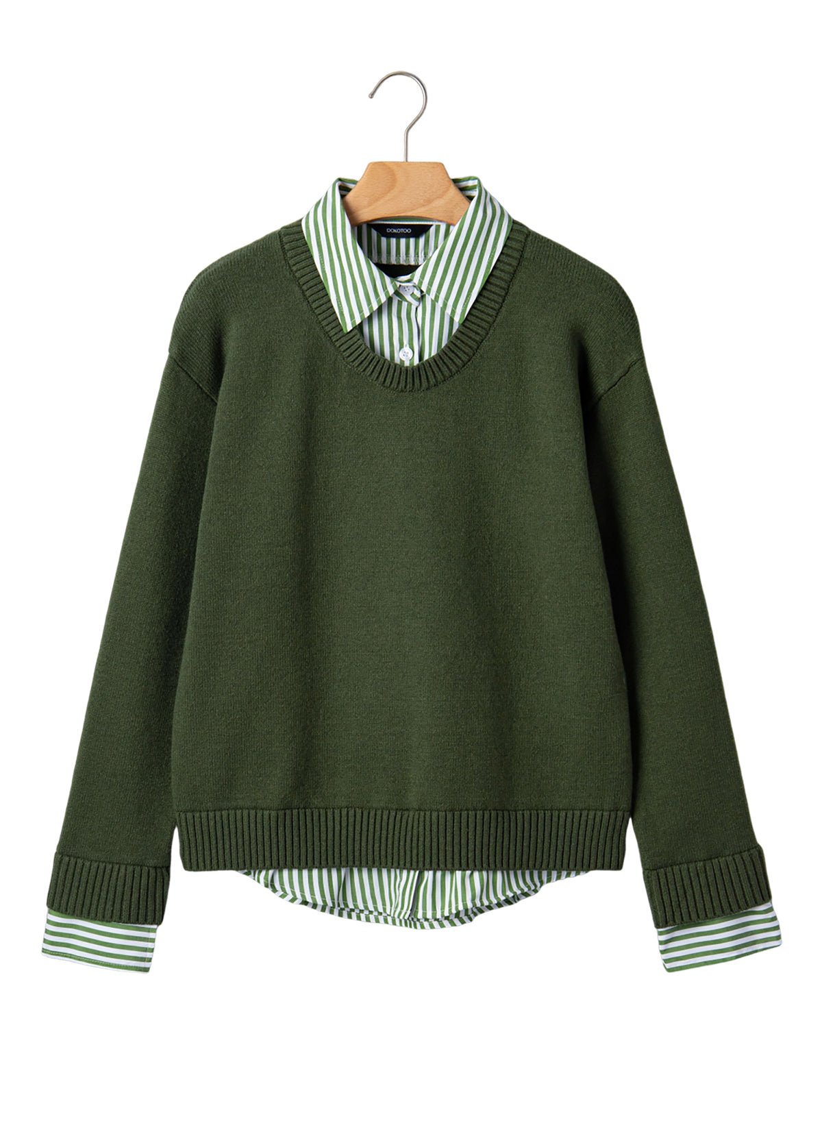 Dokotoo Sweaters for Women Long Sleeve Striped 2 in 1 V Neck Polo Pullover Sweater