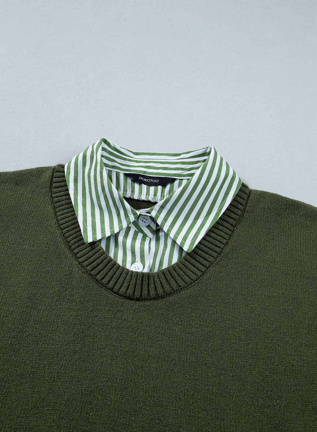 Dokotoo Sweaters for Women Long Sleeve Striped 2 in 1 V Neck Polo Pullover Sweater